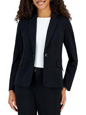 Kasper Womens Collar One-Button Blazer Petite Size PL Black MSRP $80
